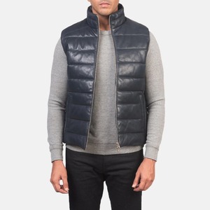 Gilet matelassé en cuir bleu Reeves pour homme – Veste sans manches matelassée haut de gamme pour l'hiver - Product Image 1