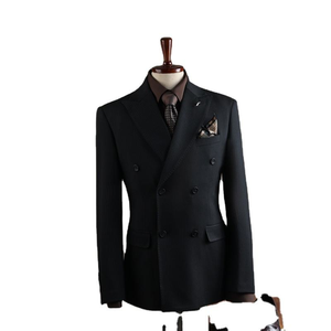 Costume d'affaires en laine croisé pour homme, gris, col cranté, style britannique, coupe droite, anti-rétrécissement, devant plat - Product Image 3