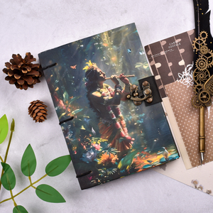 Krishna Flute Forest Theme A5 Lock <b>Diary</b> Handmade Vintage <b>Notebook</b> 100 Pages Spiritual Journal Devotional Artistic Nature Design - Product Image 2