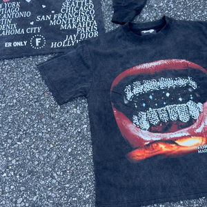 T-shirts OEM personnalisés en gros, nouveau style, délavés à l'acide, avec sérigraphie vintage, col côtelé délavé, coupe oversize, patchwork, modèles vierges - Product Image 4