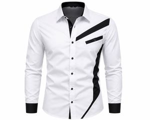 Camisa de Vestir para Hombre con Bloques de Color Geométricos, Manga Larga, Cuello Clásico, Estilo Casual Elegante, Tejido Popelina, Estilo Otoñal - Product Image 4