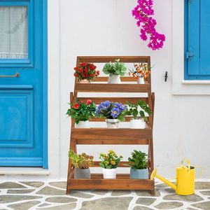 Scaffale Pieghevole a 3 Livelli in Legno di Acacia, Compatto per Interni/Esterni, per Piante e Oggetti Decorativi - Product Image 6