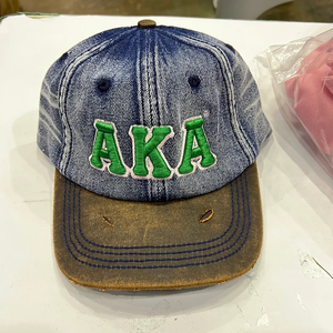 Green AKA Washed Denim Hat Embroidered Letter Baseball <b>Cap</b> <b>Vintage</b> Style Adjustable Cotton Denim Headwear Casual Fashion Hat - Product Image 5