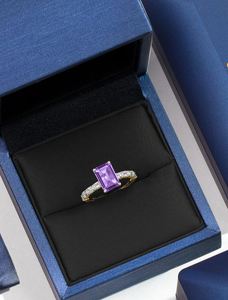 <b>Emerald</b> Cut Amethyst Engagement & Wedding <b>Ring</b> 14k Gold Plated 925 Sterling <b>Silver</b> Prong Setting Luxury Purple Gemstone - Product Image 2