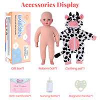 Poupée Reborn réaliste Babeside Winter de 17 pouces avec costume de vache rose, mini jouet en tissu doux, vente en gros d'usine pour nouveau-nés