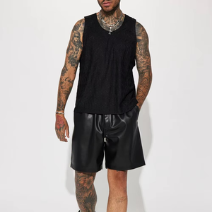 Shorts en cuir pour hommes – Nouvelle collection été et combat – Shorts décontractés 100 % cuir pour hommes - Product Image 3