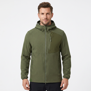 Men's <b>Hooded</b> <b>Fleece</b> <b>Jacket</b> With Zipper Dot Pattern Windproof Casual Autumn Wear Regular Fit Polyester Material - Product Image 2