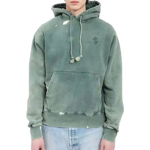 Nouveaux sweats à capuche pour hommes tendance, grande taille, hiver, coupe ample, couleur unie, en molleton délavé, mélange de coton - Product Image 1