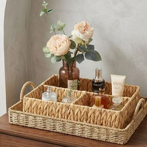 Kitchen <b>Storage</b> <b>Tray</b> Handmade Woven Natural Water Hyacinth Organizer for Countertop and Pantry Decorative <b>Trays</b> - Product Image 5