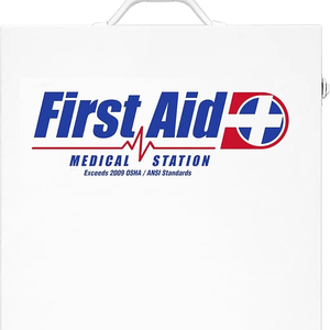 Trousse de premiers secours et poste médical tout usage conforme aux normes avec panneau de signalisation de premiers secours - Product Image 1