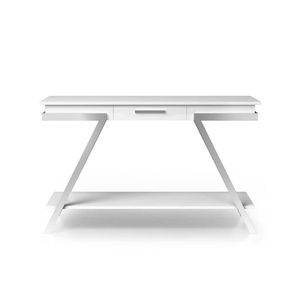 Tavolino da Salotto Bianco in Stile Contemporaneo con Finitura Lucida e Struttura Cromata, Elegante Mobile Console per Soggiorno - Product Image 3