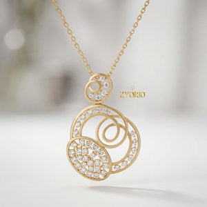 Pendentif triple cercle en diamant en argent sterling or rose, chaîne de luxe moderne, cadeau pour femme pour anniversaire de mariage ou fête - Product Image 2