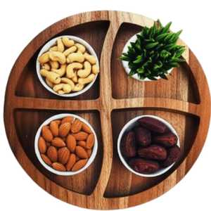 Round Acacia Wood 4 Section Serving Platter Circular Divided Nut Tray Dry Fruit Storage Board Natural Wood Snack Organizer Bowl - Product Image 1