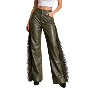 PU <b>Winter</b> Painted High Quality Women's Leather Pants Standard Fit <b>Trousers</b> - Product Image 1