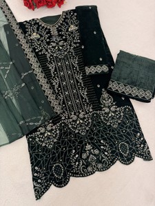 สูทกึ่งเย็บกำมะหยี่พร้อมงานเย็บปักถักร้อยสำหรับคอลเลคชั่นสูทอินเดียและปากีสถาน - Product Image 6