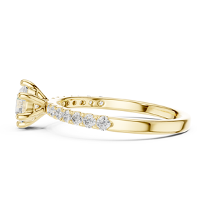 Bague de fiançailles solitaire en or jaune avec diamant de laboratoire taille ronde et bande pavée, bague de promesse pour femme - Product Image 3