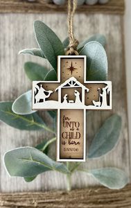 Adornos de Cruz de Madera con Diseño Floral, Artesanía de Estilo Tradicional, Decoración Colgante - Product Image 3