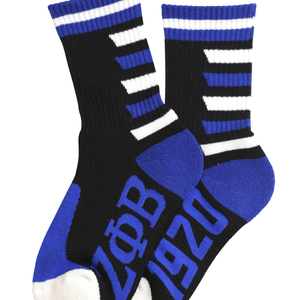 Calcetines Zeta Phi Beta Negros y Azul Rey con Letras Griegas, Calcetines de la Hermandad 1920, Ropa de la Hermandad, Calcetines Cómodos de Punto para Uso Diario - Product Image 3