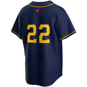 Maillot de baseball personnalisé à rayures blanches et bleues, impression par sublimation, unisexe, manches courtes, boutons sur le devant, respirant, uniforme d'équipe avec nom - Product Image 3