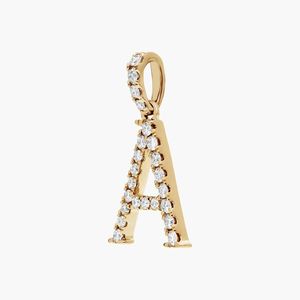 18K <b>Solid</b> <b>Gold</b> Diamond Letter A <b>Pendant</b> Necklace Round Brilliant Cut Luxury Unisex Everyday Wear - Product Image 2