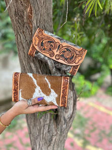 Pochette en cuir repoussé à la main à la mode Style occidental carte de crédit en cuir de vachette Long portefeuille portefeuilles de téléphone en cuir véritable de haute qualité - Product Image 4