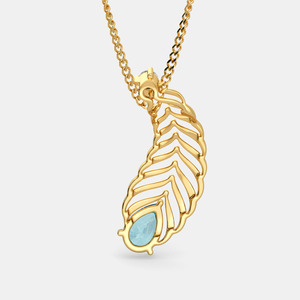 Collar con Colgante de Pluma de Oro Amarillo, Topacio Azul y Diamante Cultivado en Laboratorio - Product Image 6