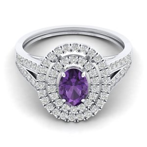 Bague Halo REYES personnalisée en argent sterling 925 avec améthyste naturelle taille ovale 0,75 carat et moissanite certifiée GRA - Product Image 1