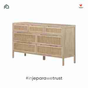 Buffet scandinave en rotin naturel à 7 tiroirs, armoire de rangement en bois massif, meuble de salon, hôtel, villa - Product Image 6