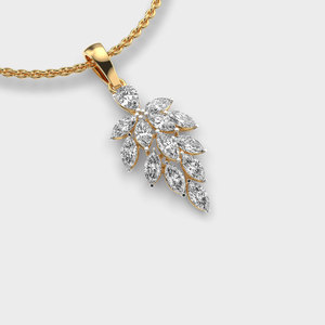 Collar de Lujo para Mujer con Colgante de Hoja de Diamante Corte Marquesa en Oro Amarillo y Cadena de Eslabones, Joyería para Boda - Product Image 1