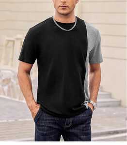 T-shirt à manches courtes et col rond pour hommes, avec empiècements contrastés, bicolore, léger, décontracté, mode streetwear pour hommes - Product Image 1