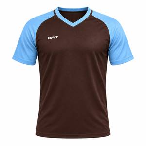 Conjunto de Camiseta y Pantalones Cortos de Fútbol para Hombre, Color Marrón con Bloques de Color Azul Claro, Cuello en V, Manga Corta, Absorbe la Humedad, Corte Atlético - Product Image 4