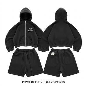 Ensemble short et sweat à capuche en molleton doux brossé 320 GSM pour femme, marron, avec empiècements contrastants et logo personnalisé en relief. - Product Image 6
