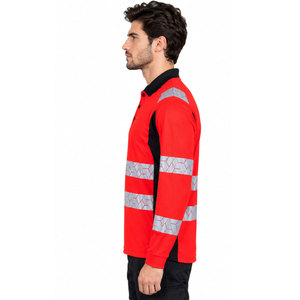 Men <b>Red</b> Long Sleeve Hi Visibility Reflective Work <b>Polo</b> <b>Shirt</b> Polyester Safety Uniform EN ISO 20471 ANSI Class 3 - Product Image 4