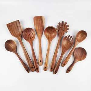 Wall-Mounted 6-Piece Teak Wood Utensil <b>Set</b> with Metal Hanging Rack Professional Kitchen Spatula and Ladle Organizer - Product Image 2