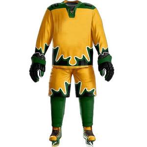 Ensemble de maillot de hockey sur glace sublimé pour hommes, jaune et vert, manches longues, évacuation de l'humidité, coupe athlétique, uniforme d'équipe adulte - Product Image 3
