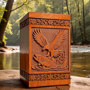 Personalized Handcrafted Wooden Urn with Eagle and Fish Design | <b>Memorial</b> <b>Keepsake</b> <b>Box</b> <b>Memorial</b> <b>Keepsake</b> by AYAANS - Product Image 2