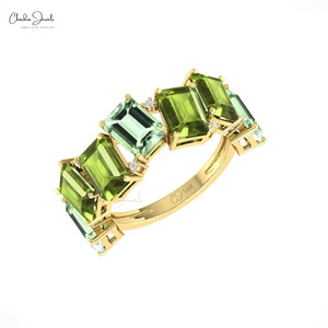 Bague demi-éternité Chordia Jewels en or massif 14 carats avec améthyste verte et péridot véritable 7x5mm, style classique pour femme - Product Image 4