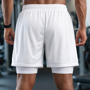 2 In 1 Mesh Gym Shorts Men Breathable Drawstring Waist Double <b>Layer</b> Compression Liner Workout Shorts OEM - Product Image 2