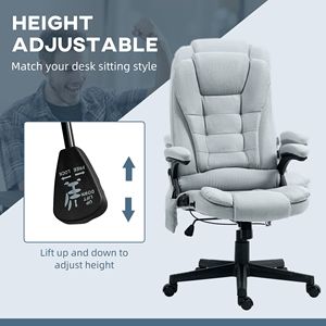 Comoda Sedia da Ufficio in Lino con Massaggio a 6 Punti, Schienale Reclinabile Riscaldato, Finitura Grigio Chiaro - Product Image 5