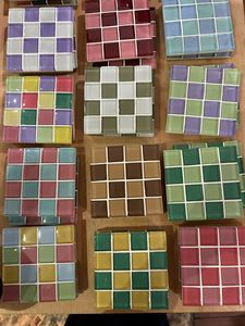 Ensemble de dessous-de-verre en mosaïque de verre carrée colorée, motif quadrillé, protection de surface de table, tapis résistant à la chaleur, support pour boissons, pour verrerie - Product Image 3