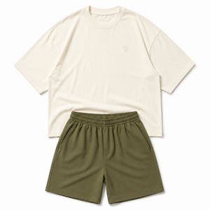 Ensemble décontracté d'été pour homme : T-shirt en coton tricoté oversize et short à taille élastique – Tenue deux pièces streetwear – Vente en gros OEM ODM - Product Image 4