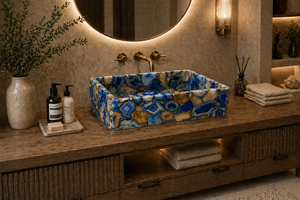 Handmade Blue Agate Stone Rectangle Modern Eco-Friendly Vanity Bathroom Wash <b>Basin</b> Custom Kitchen Sink - Product Image 3