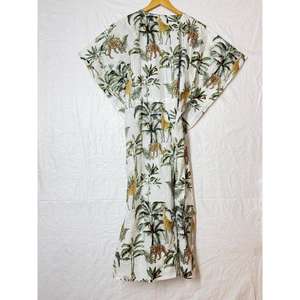 Vestido maxi caftán de algodón con estampado de selva, cuello en V, para playa, estilo bohemio, holgado, para verano, ropa de resort, venta al por mayor personalizada - Product Image 4