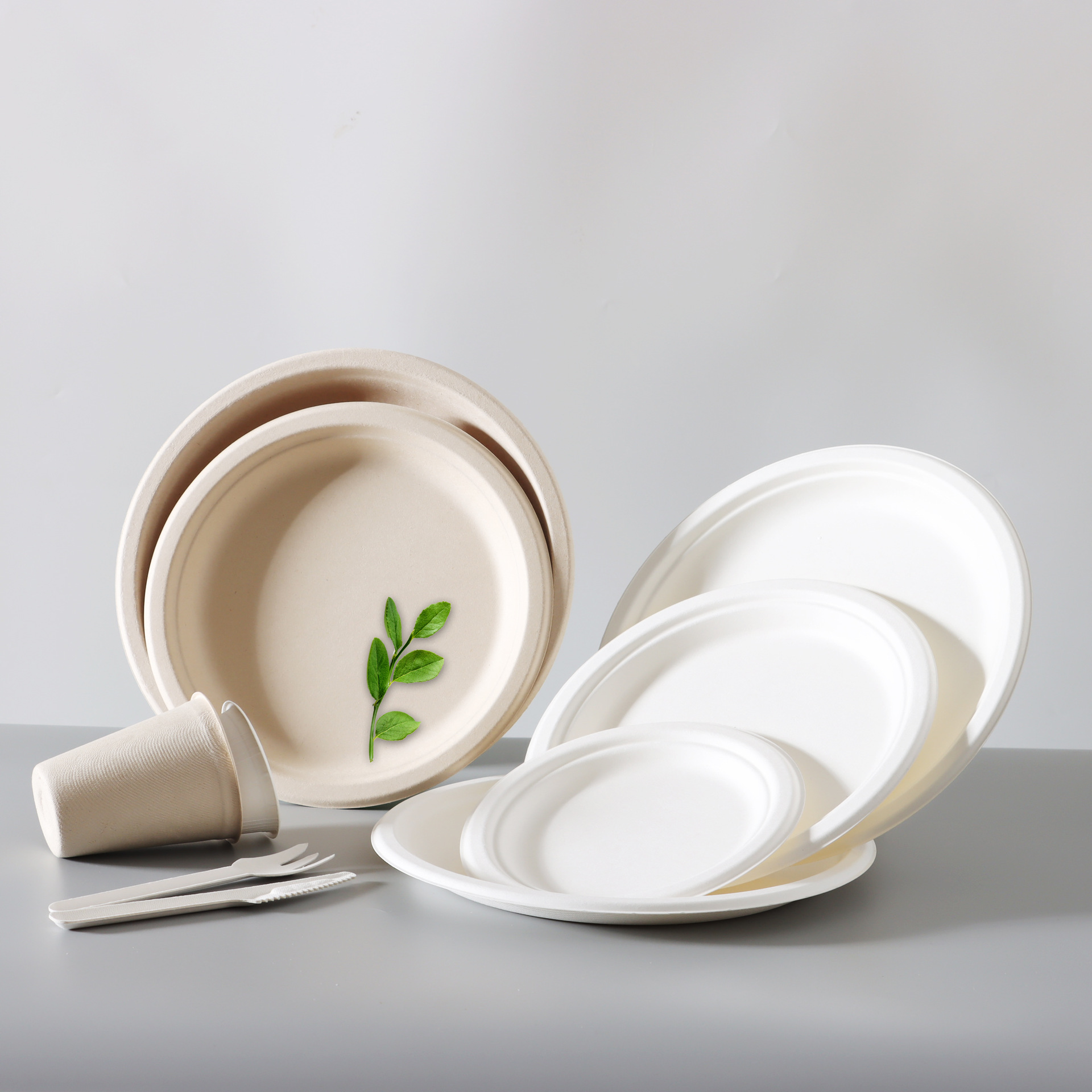 Custom Eco-Friendly Biodegradable Disposable Bagasse Paper Plates & Bowls Wedding 200 Count Modern Luxury Round Dinner Plate