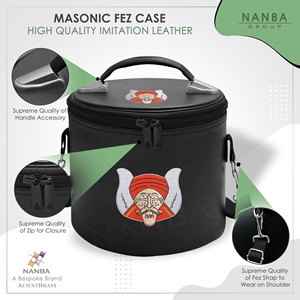 Black Embroidered Masonic Fez <b>Case</b> Large Imitation Leather Zipper Closure Soft Handle Eco-Friendly - Product Image 3