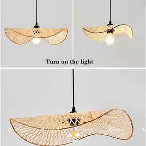 Premium Hand-Woven Bamboo Wavy Pendant <b>Light</b>, Modern Artisan Bamboo <b>Leaf</b> Ceiling Lamp, Sustainable Natural Fiber Lighting - Product Image 3