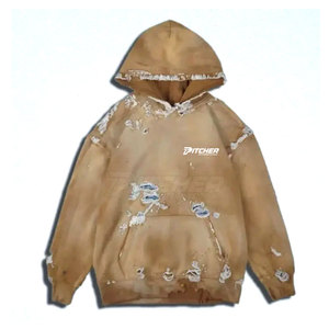 เสื้อฮู้ดดี้ผู้ชายสไตล์ดิสเทรส ทนทาน เหมาะสำหรับสตรีทแวร์ในเมือง ผลิตจากผ้าคอตตอนผสมคุณภาพสูง - Product Image 3