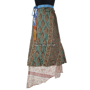Jupe longue en soie 100% indienne faite à la main, style vintage, pour soirée ou plage, paréo indien en soie, jupe portefeuille élégante - Product Image 5