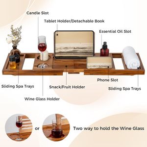 <b>Wooden</b> Bathtub Caddy Tray Expanding <b>Bath</b> <b>Board</b> Organizer Wine Glass Tablet Holder For Luxury Spa Bathroom Decor Wholesale - Product Image 5