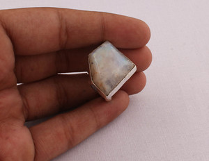 Fancy Shape Rainbow Moonstone <b>Ring</b> 925 Sterling <b>Silver</b> Jewelry Unique Cut Blue Fire Gemstone <b>Ring</b> Vintage Style <b>Statement</b> <b>Ring</b> - Product Image 2